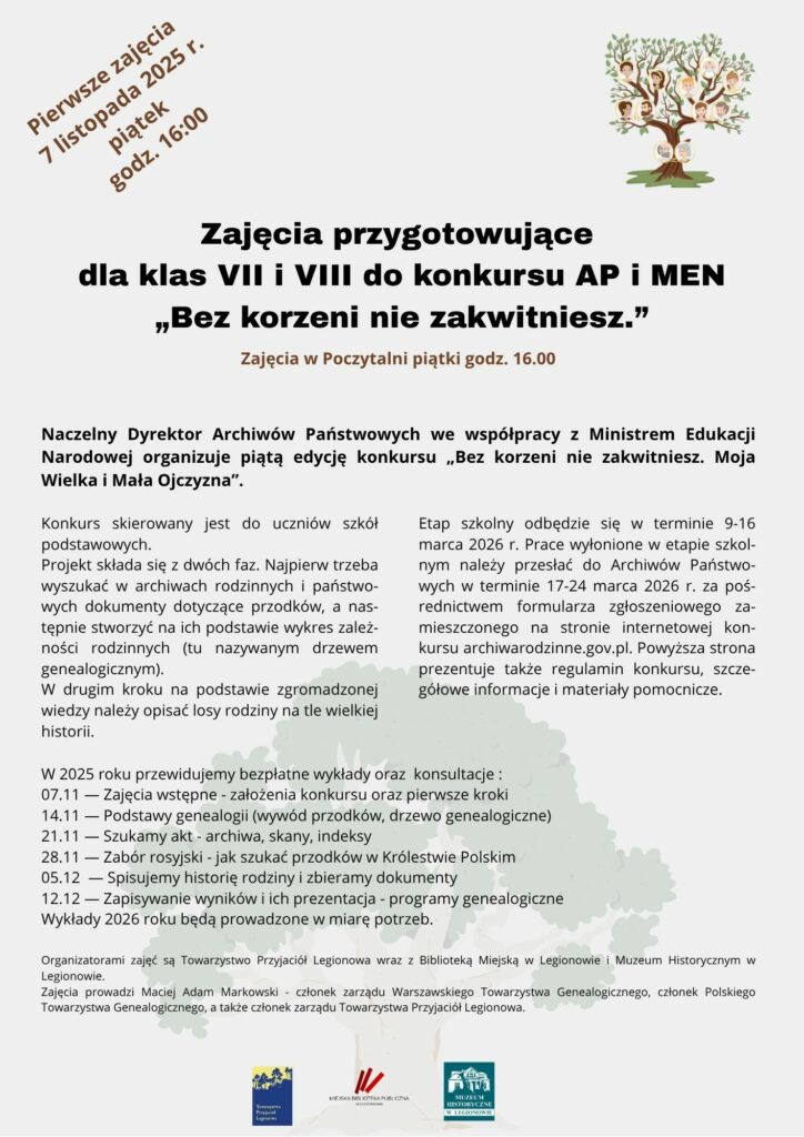 Zajęcia przygotowujące do konkursu genealogicznego Bez korzeni nie zakwitniesz